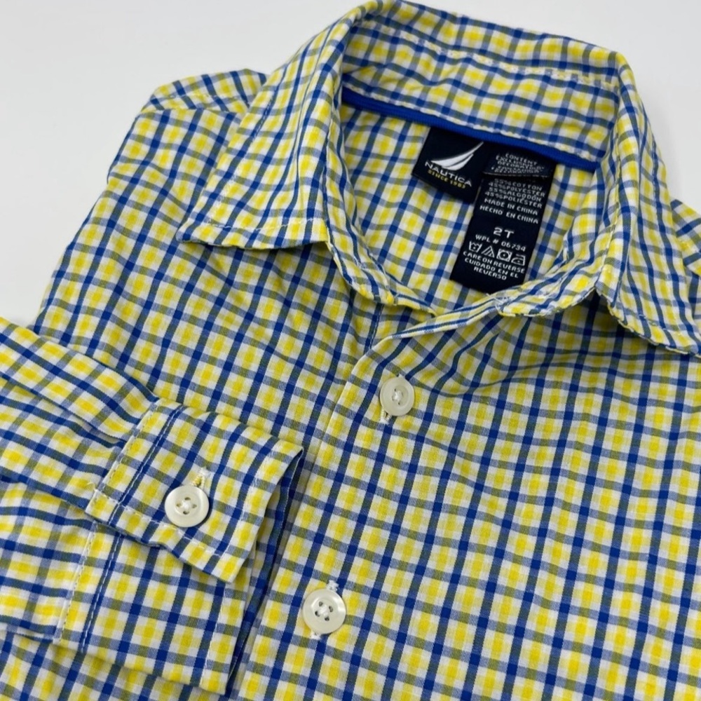 Nautica Boys Blue/Yellow Plaid Button Down Dress Shirt Size 2T